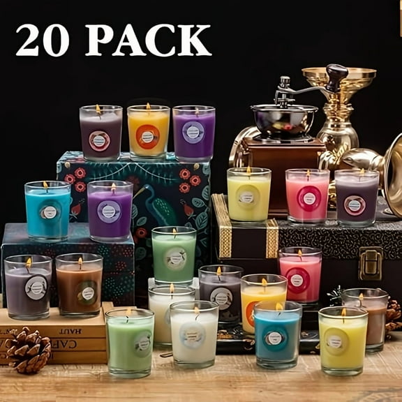 [Scented Candles Gift Set] 20 Packs of Strongly Scented Soy Wax Candles | 10 Scents, Glass Jar Candles Gift Set for Ladies Birthday, Mother's Day, Christmas, Valentine's Day, Halloween