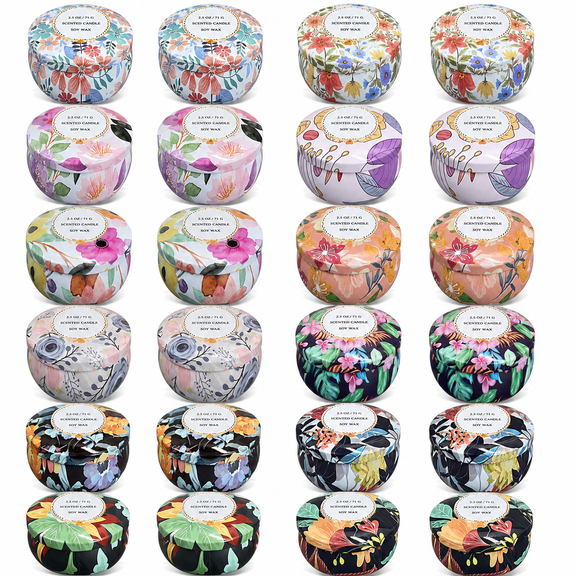 Scented Candles Gift Set 24 Pack Soy Wax Travel Tin Jars Home Decoration