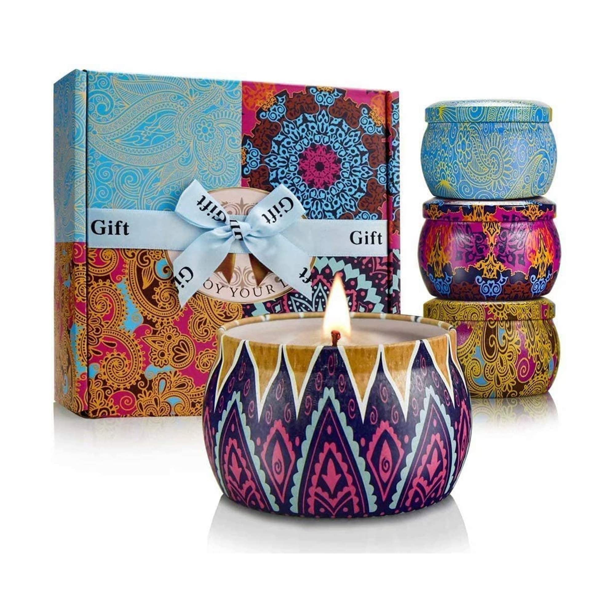 Boho Style Lavender Soy Wax Scented Candle Gift Set