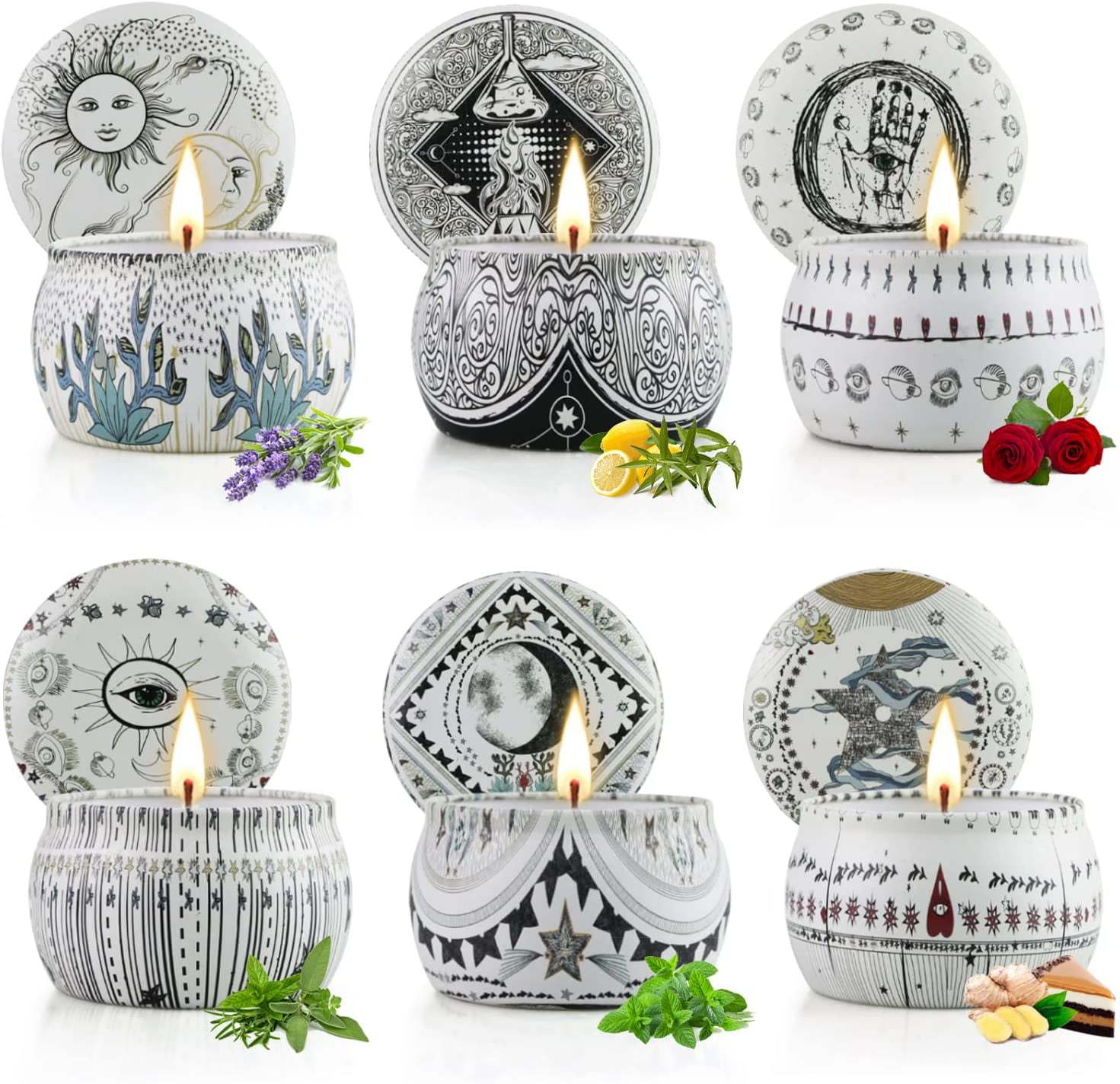YINUO LIGHT 6pcs Scented Candles Set, Natural Soy Wax, Aromatherapy for