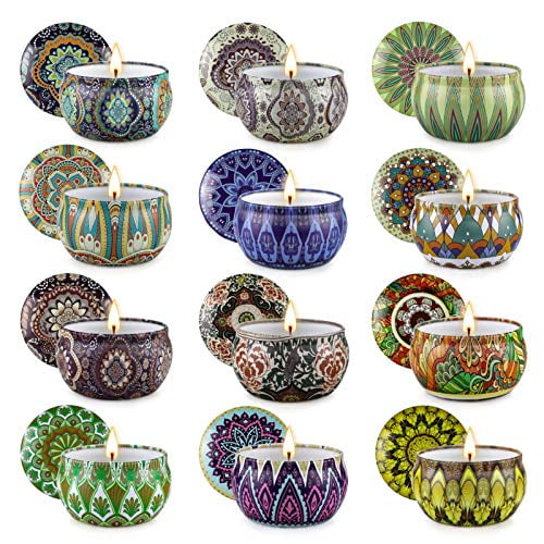 12-Pack Floral Patterned Soy Wax Scented Candle Set
