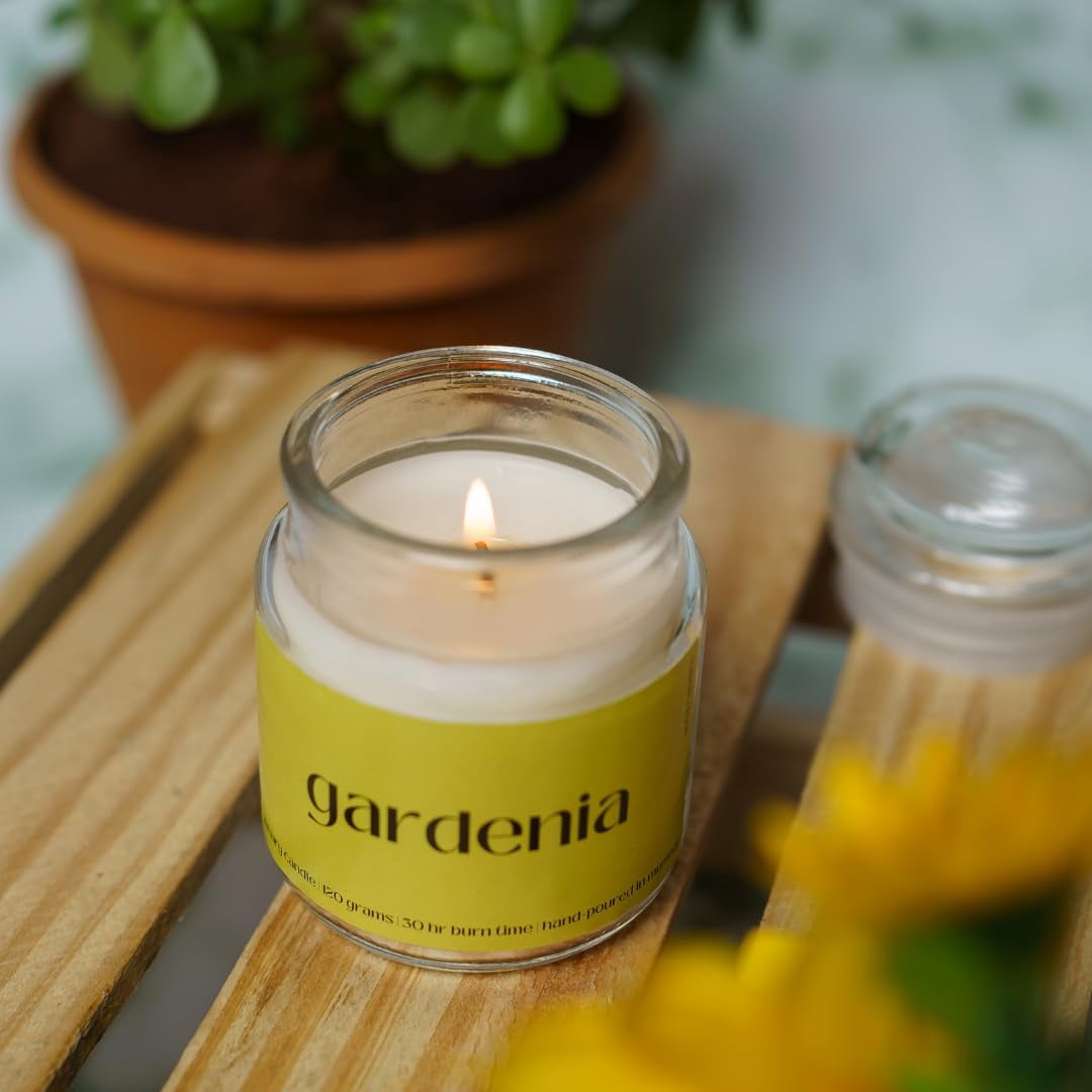 Scented Candles for Home Decor | Scented Candles for Home, Bedroom & Living Room | Gardenia Fragrance Scented Candles Jar Set of 1, 30Hrs, 120g, 100% Pure Soy Wax Candle