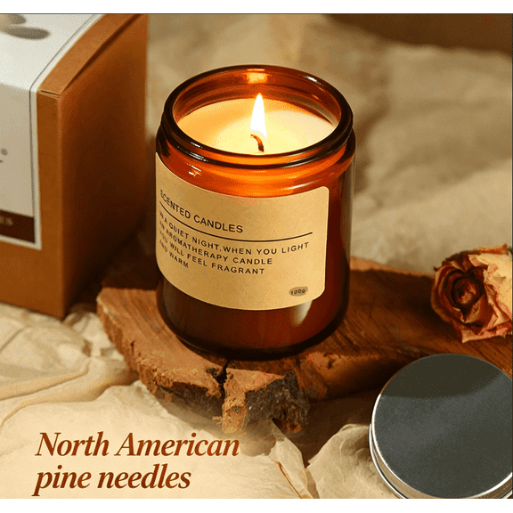 Scented Candles for Home,Soy Wax Candle Set,Scented Candles Gift Set,Aromatherapy Candles, Amber Jar Vintage Apothecary Style, Scents Gift Set(North American pine needles)