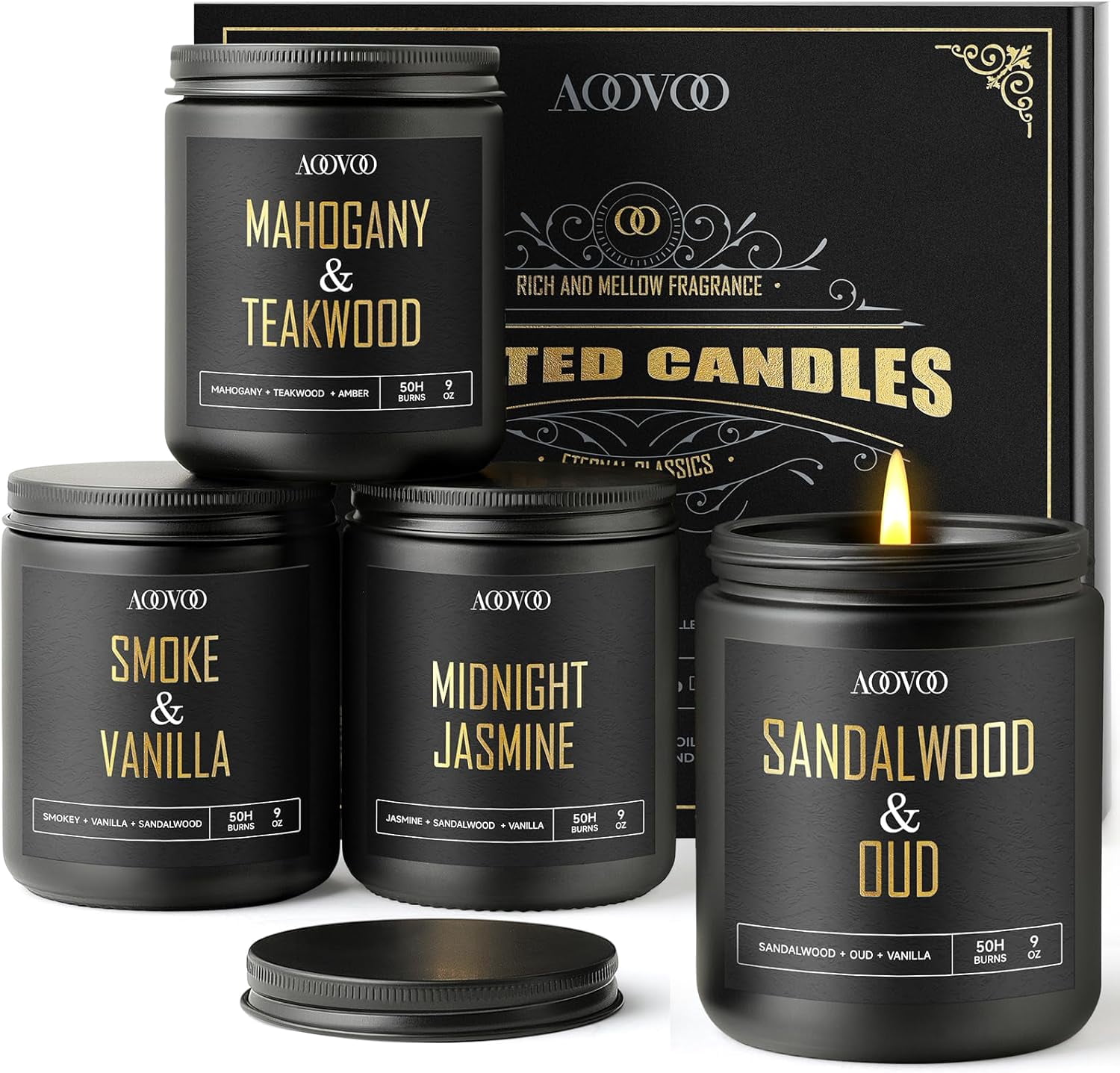 Scented Candles For Men - Vintage Oak Candle In Black Jar, 7oz, Manly Candles For Home, Gifts For Him, Friends, Father