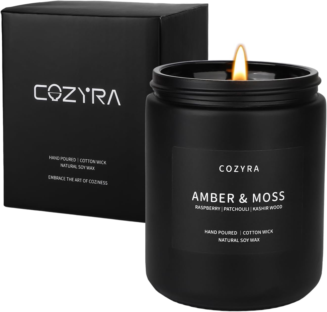 Scented Candles Men Vanilla Candle for Home Soy Candles Gifts for Men Clean Burning Long Lasting Candles Scents of Leather/Oak/Lavender/Smoke & Vanilla Help Sleep, 7.6oz-Black Jar