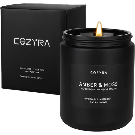 Scented Candles Men Vanilla Candle for Home Soy Candles Gifts for Men Clean Burning Long Lasting Candles Scents of Leather/Oak/Lavender/Smoke & Vanilla Help Sleep, 7.6oz-Black Jar