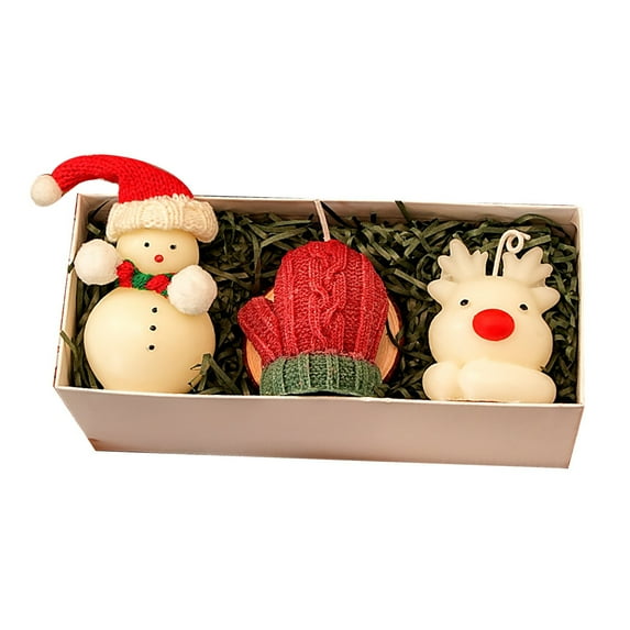 Scented Candles Set of 3,Christmas Candles with Gift Box,Christmas Decorations,Candles for Home Scented,Stocking Stuffers(Snowman & Gloves & Ek)