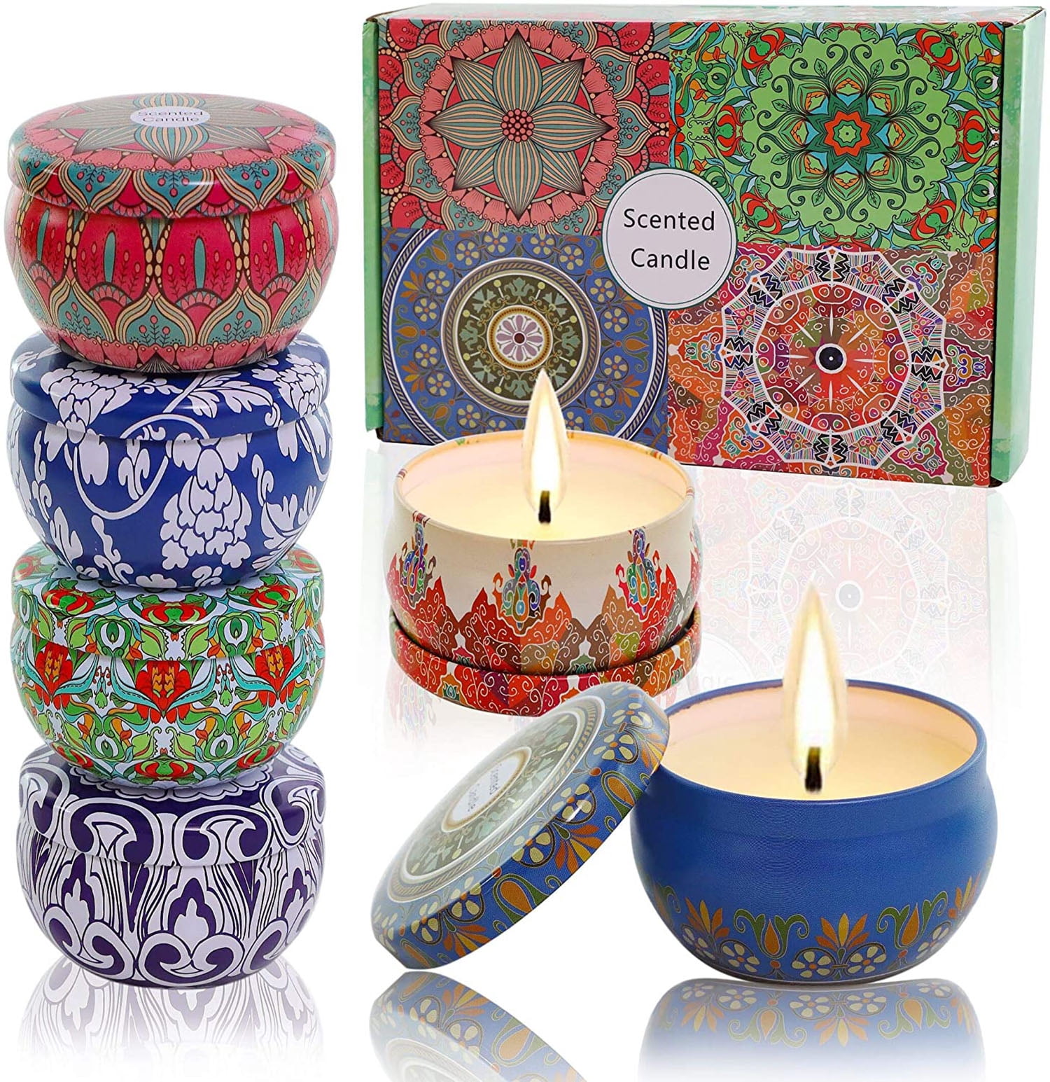 Scented Candles Soy Wax 6-Pack Gift Package Vanilla Lavender Rose ...