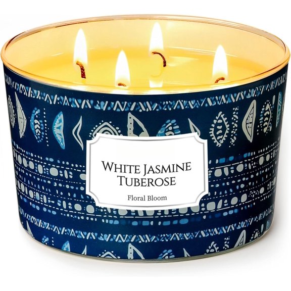 Scented Candles for Women & Men, 18oz Candle Jars 4-Wick Candle, Ideal for Bohemian Textures Decor and Gifts, White Jasmine Tuberose