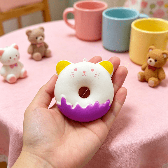Scented Cat Donut Slow Rebound Stress Ball, Squeezable Sensory Fidget Ball for Adults, 3.5-Inch Stress-Relieving Squeeze Ball for Desk or Classroom