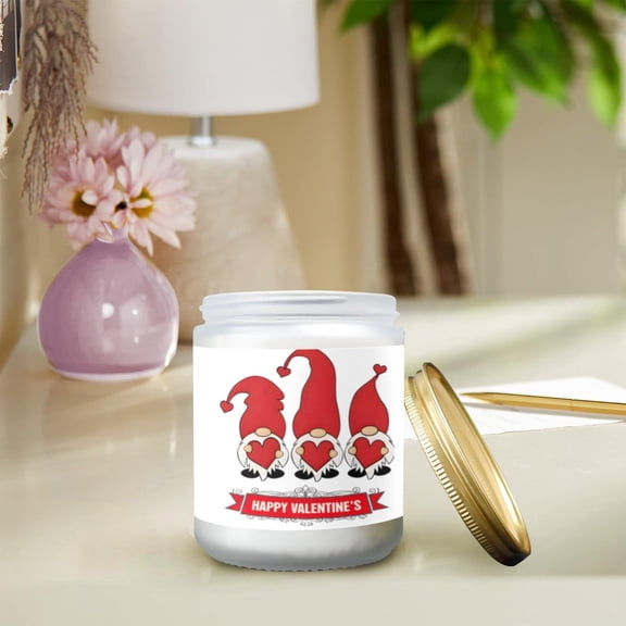Scented Glass Jar Candle – Valentine’s Gnome Hearts Design, Vanilla, Lavender, or Orange Lemon Fragrance - Orange Lemon