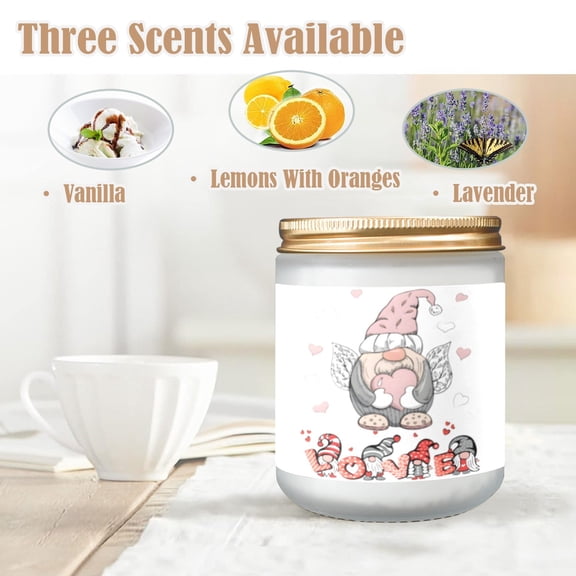 Scented Glass Jar Candle – Valentine’s Gnome Love Design, Vanilla, Lavender, or Orange Lemon Fragrance - Orange Lemon