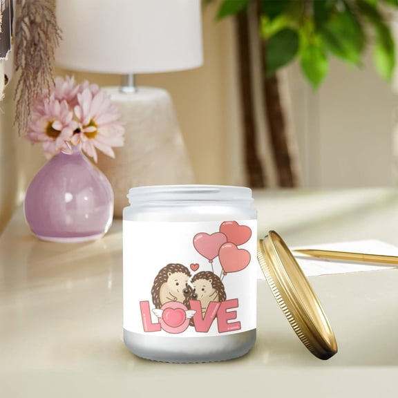 Scented Glass Jar Candle – Valentine’s Hedgehogs Design, Vanilla, Lavender, or Orange Lemon Fragrance - Lavender