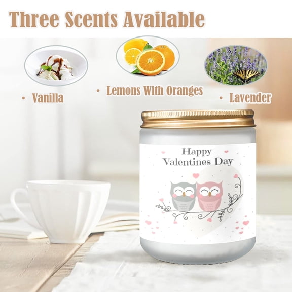 Scented Glass Jar Candle – Valentine’s Owly Design, Vanilla, Lavender, or Orange Lemon Fragrance - Lavender