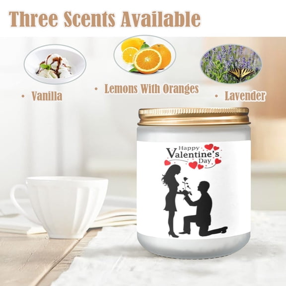 Scented Glass Jar Candle – Valentine’s Proposal Design, Vanilla, Lavender, or Orange Lemon Fragrance - Lavender