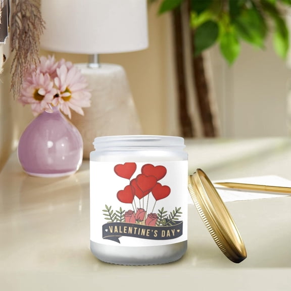 Valentine’s Roses Scented Glass Jar Candle, Lavender Fragrance, 7 oz Soy Wax Candle, 16.9 oz Total Jar Weight