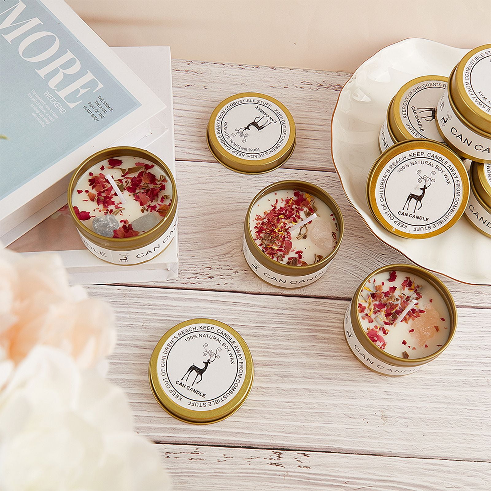 Scented Long Lasting Soy Candles Crystal Stone Dried Flower Fragrance