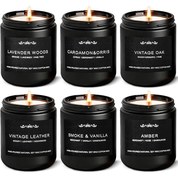 Scented for Men - 42oz Soy Wax 300h Long Lasting Candle, Manly Scented with Leather/Woods/Pine/Vanilla/Lavender/Amber -Mens Candle Gift Set for Birthday, Father's Day, Man Cave Decor