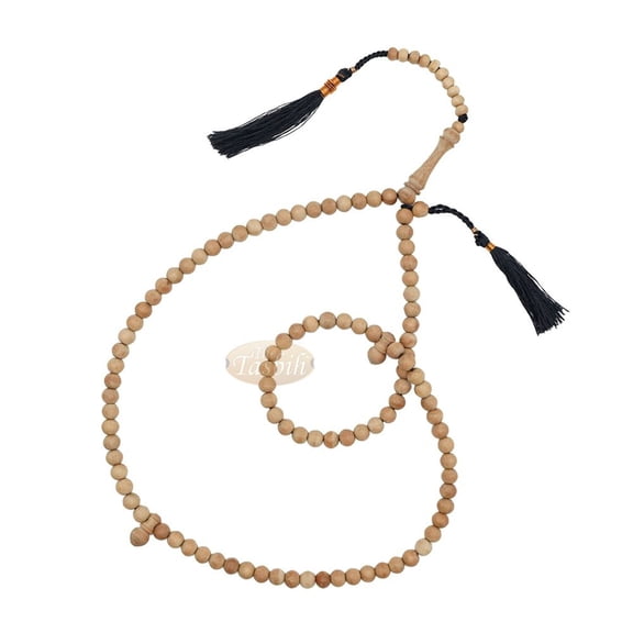 Scented Sandalwood Light Brown Tasbih 7Mm Handmade Misbaha Prayer Beads Subha With Copper Decorated Tassels
