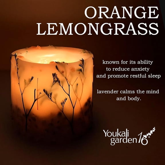 Scented Soy Candle for Women - Long-Lasting Natural Pillar Candle with Dried Flowers - Gift-Boxed Hand-Poured Luxury Candle for Home Decor and Relaxation (Orange & Lemongrass)