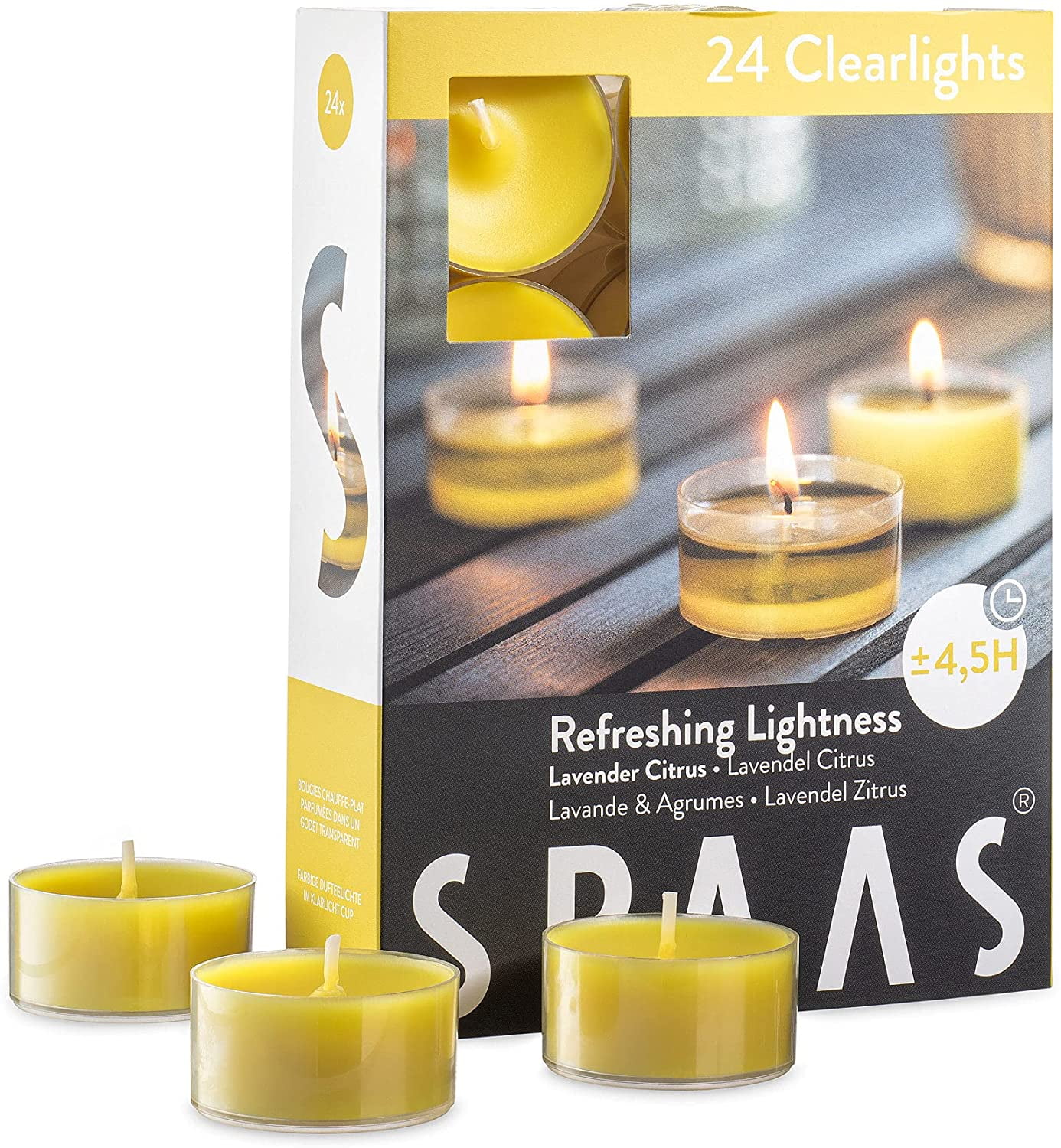 Scented Tea Lights Candles In Clear Cups, Sea Salt & Citrus Fragrance For Spa Dinner And Home Decor 24 Pack