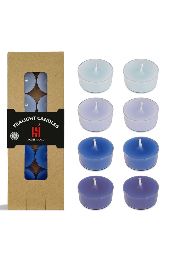 Scented Tealight Candles, Clear Cup Blue Tea Lights Candles, 24 Pack Sea Salt Aroma Colored Tealights Candle, 6-7 Hour Burn Time Tea Candles for Party, Decor, Spa, Shabbat