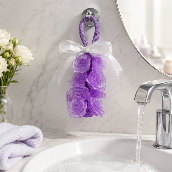 Scented Wall Hanging,Rose Soap Flower Garland,Fragrant Wax Floral String with Attached Ribbon for Bathroom Cabinet Valentine Wedding Atmosphere Decor(Purple)