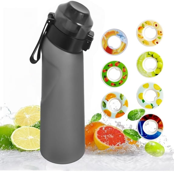 Scented Water Bottle Set, Scent Water Bottle(22 oz/650 ml) with 7 Fruit Flavour Pods, Fruit Fragrance Scented Water Cup BPA Free Sports Water Cup for School, Gym(Black)