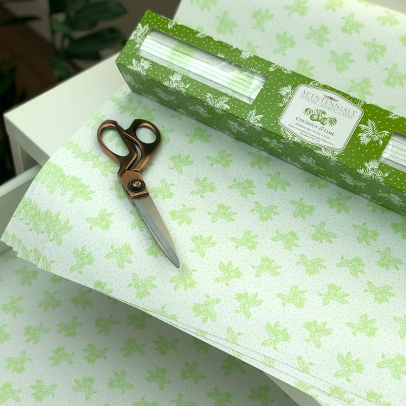 Scentennials Scented Drawer Liners - Coconut & Lime Print - 12 Sheets 16.5 x 22 Inch Non-Adhesive Paper Sheets - Perfect for Closet Shelves and Dresser Drawers