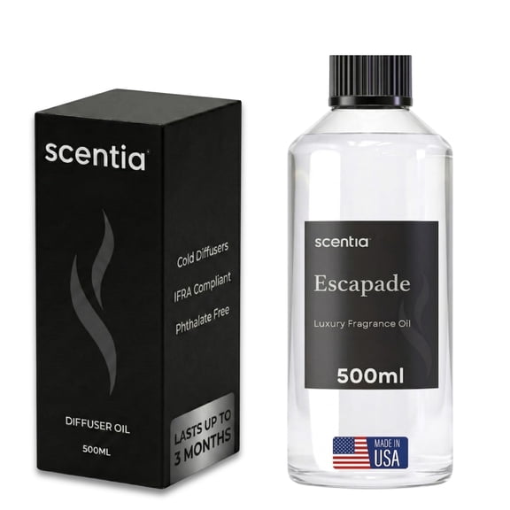 Scentia Hotel Diffuser Oil Inspired by The Ritz Carlton Hotel Scent - 500 ml 16.9 fl oz - Fragrance Oil Blend Botanical Jasmine & Marine Notes for Aromatherapy Diffusers - Escapade