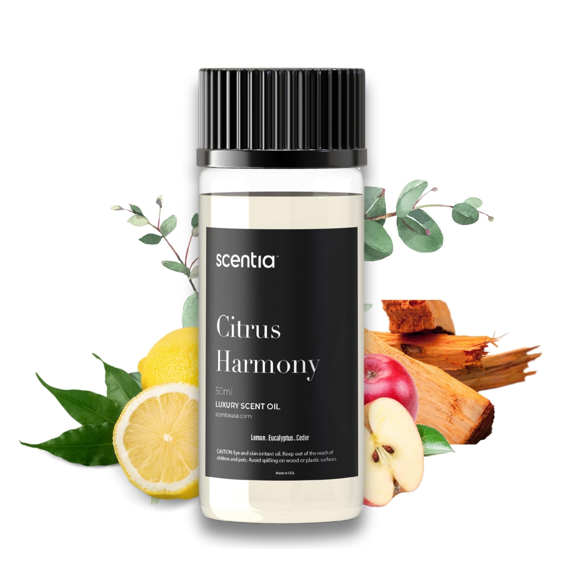 Scentia Citrus Harmony Essential Oil Blend – 50ml Bright Aromatherapy Oil with Lemon, Eucalyptus & Musk | Compact Diffuser Oil for Home, Travel, Gifting & DIY Candles