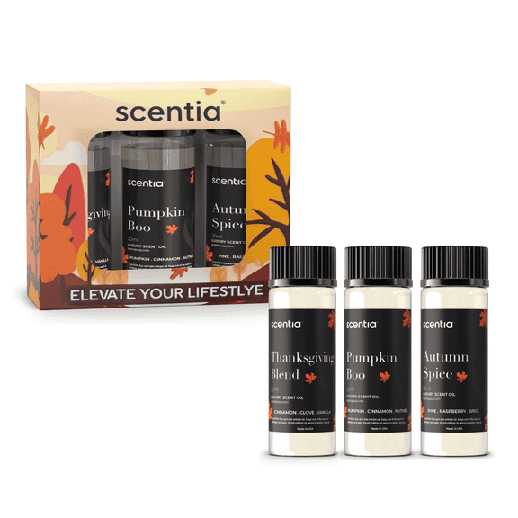 Scentia Fall Essential Oils for Diffuser with 3 Cozy Scents: Autumn Spice, Thanksgiving Blend & Pumpkin Boo - 20ml Aromatherapy Oils for Home, Candles & DIY - Perfect Fall Gift