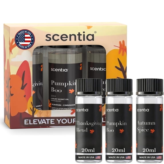 Scentia Fall Diffuser Oils 3X20 mL Gift Set – Autumn Spice, Thanksgiving Blend, and Pumpkin Boo – For Aromatherapy Diffuser, Candles And DIY Projects