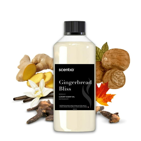 Scentia Gingerbread Bliss Fragrance Oil – 500ml Professional Christmas Diffuser Oil | Cozy Holiday Blend with Ginger, Nutmeg, Cinnamon & Vanilla | Aromatherapy for Homes, Spas, Hotels & DIY Supplies