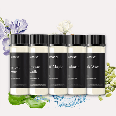 Scentia 5-Star Inspired Fragrance Diffuser Oil Set – Premium Aromatherapy Oils (Miami One, W Bliss, Coastal, Dream Walk & Noir Mystique), 20 ml Each, 5-Pack – Inspired by Luxury Resort Stays