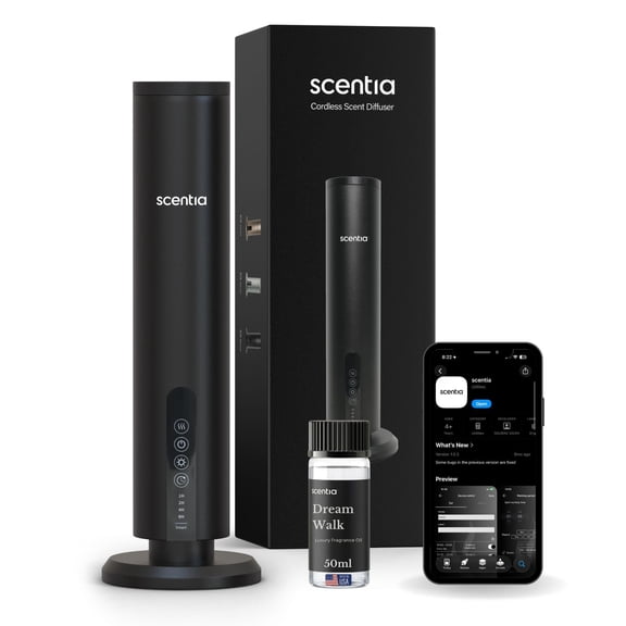 Scentia Max Black Wireless Waterless Hotel Scent Diffuser | Includes Discovery kit 20ml | App Controlled, Cordless | Home, Office, Spa, Aromatherapy | Covers 1500 Sq Ft | 72 Hrs in 1 Charging