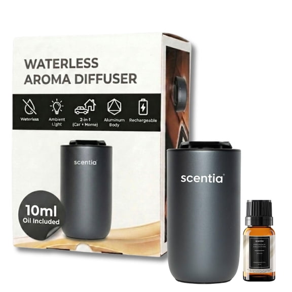 Scentia Minipod Black Waterless Essential Oil Portable Diffuser Starter Kit for Car & Home, Black Oil included