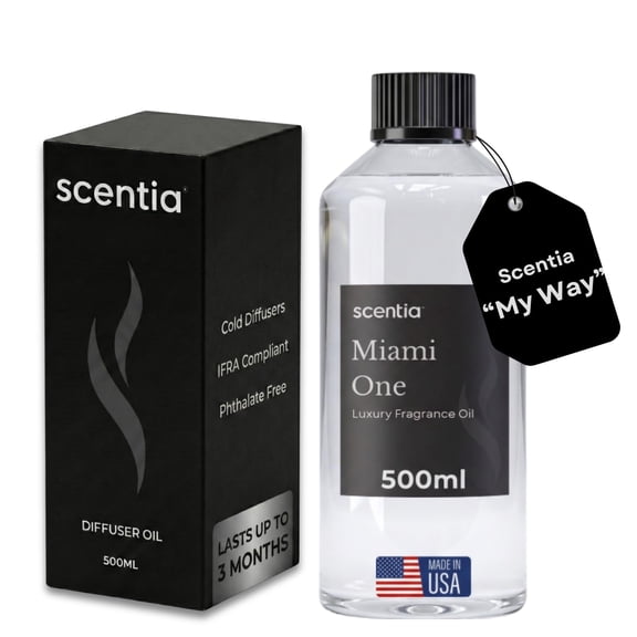 Scentia Miami One Essential Diffuser Oil, Natural Sandalwood and Leather Aroma, 500 ml (16.9 fl oz)