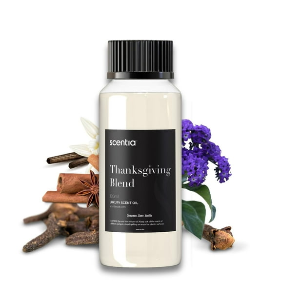 Scentia Thanksgiving Blend Essential Oil 120ml Premium Holiday Diffuser Oil with Cinnamon, Clove, Vanilla & Coconut | Cozy Fall Aromatherapy for Home, Candles, Soaps & Gifts
