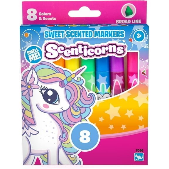 Scenticorns Scented Stationery Broad Line Markers 8ct - Vibrant Colors, Fruity Scents, Washable, Perfect for Drawing, Coloring & Craft Supplies