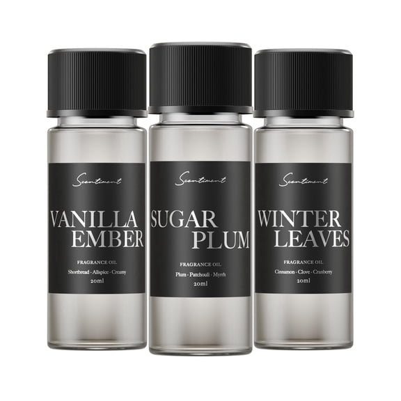 Scentiment Winter Diffuser Oil Discovery Set – 20ml | Top 3 Seasonal Scents | Vanilla Ember, Sugar Plum & Winter Leaves