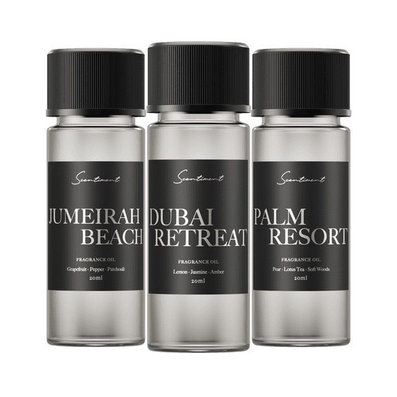 Scentiment Dubai Hotel Discovery Set – Top 3 Luxury Fragrance Oils, 20ml | Aromatherapy Diffuser Oils | Citrus, Floral & Woody Scents