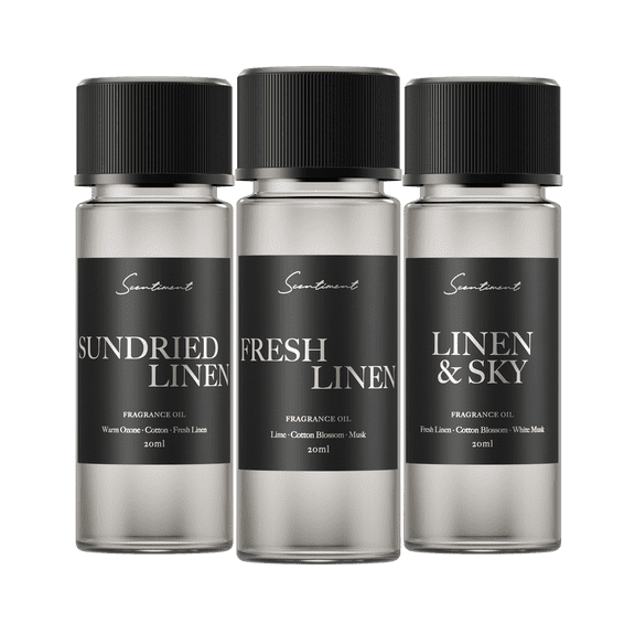 Scentiment Linen Discovery Set – Top 3 20ml Diffuser Oils | Crisp, Airy & Fresh Home Scents