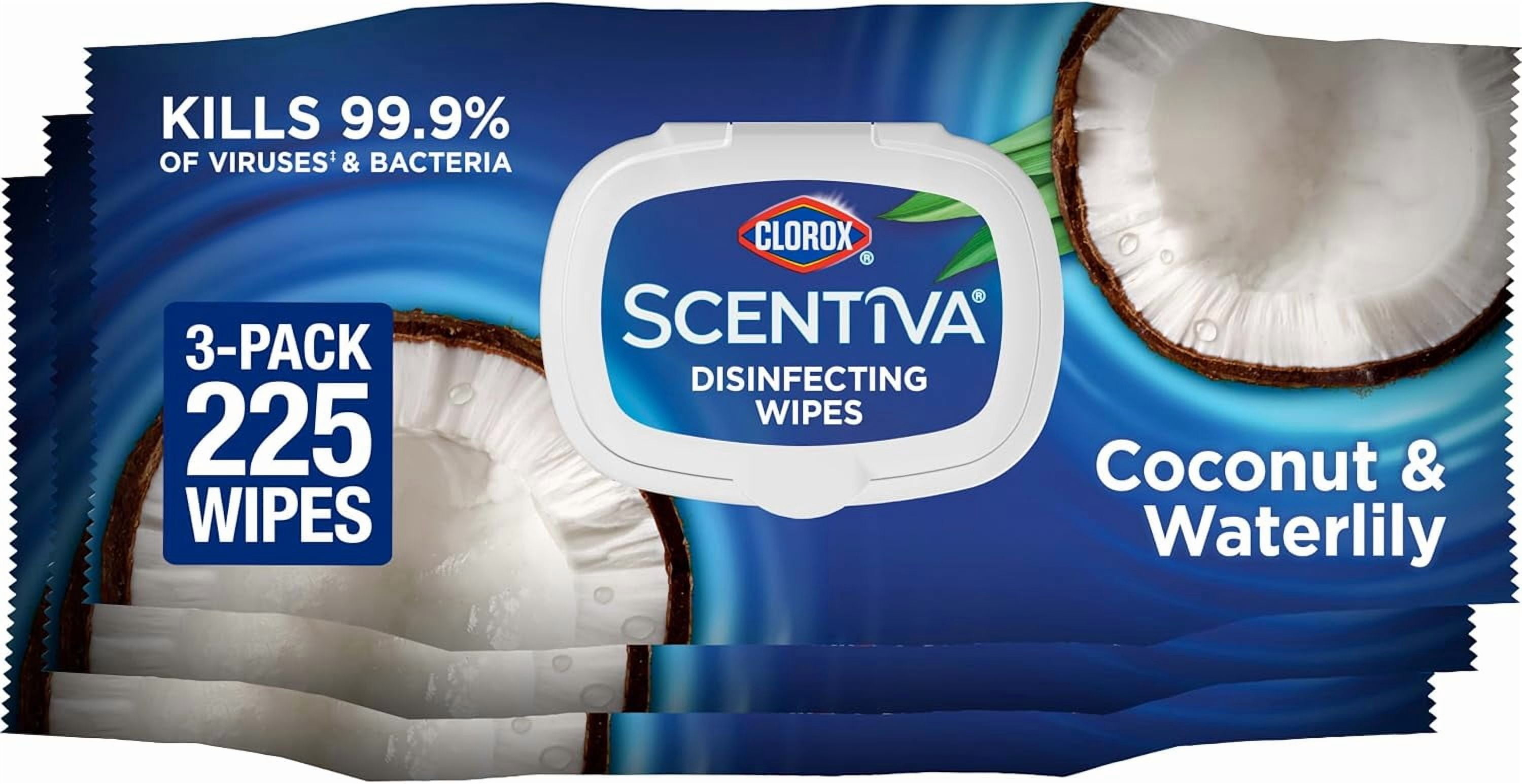 Scentiva Disinfecting Wipes, Coconut and Waterlily, 75 Count, Pack of 3 (Package May Vary)