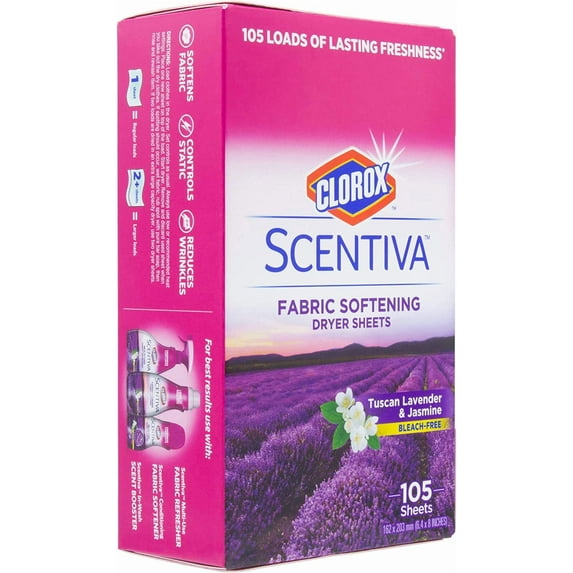 Scentiva Fabric Softener Dryer Sheets, Tuscan Lavender & Jasmine Scent - Wrinkle Reducing Scented Softening Laundry Dryer Sheets for Great Smelling Clothes, 105 Count