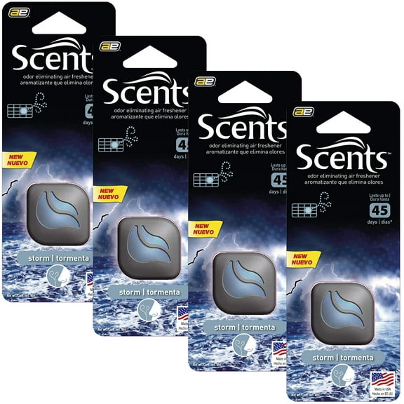 Scents Car Vent Clips Air Freshener, Automotive Air Freshener and Odor Eliminator, Long-lasting Fragrance Up to 180 Days, Storm, 3 ml, 4 pack