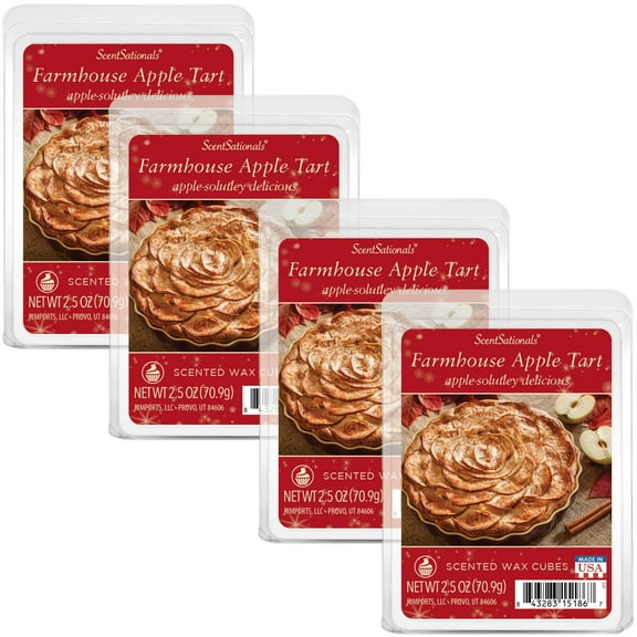 Scentsationals Christmas Wax Melts, Wax Cubes Strong Scent - Holiday Collection Farmhouse Apple Tart - Long Lasting Scented Wax Melts for Warmer, 2.5 oz (4-Pack)