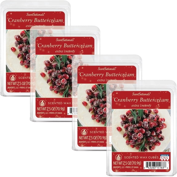 Scentsationals Christmas Wax Melts, Wax Cubes Strong Scent - Holiday Collection Cranberry Buttercream - Long Lasting Scented Wax Melts for Warmer, 2.5 oz (4-Pack)