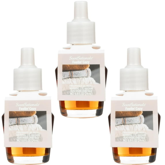 Scentsationals Fragrance Oil Plug In Air Freshener Refills 3-Pack - Feelin' Cozy - Compatible with ScentSationals & Fusion Diffusers, Long-Lasting Home Fragrance, 0.8ml Each