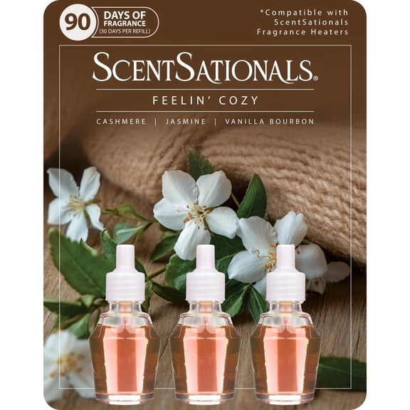 Scentsationals Fragrance Oil Plug In Air Freshener Refills 3-Pack - Feelin' Cozy - Compatible with ScentSationals & Fusion Diffusers, Long-Lasting Home Fragrance, 0.8ml Each
